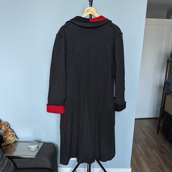 Annikki Karvinen Grey & Red Long 100% Wool Oversized Coat Handmade in Finland - Picture 2 of 14